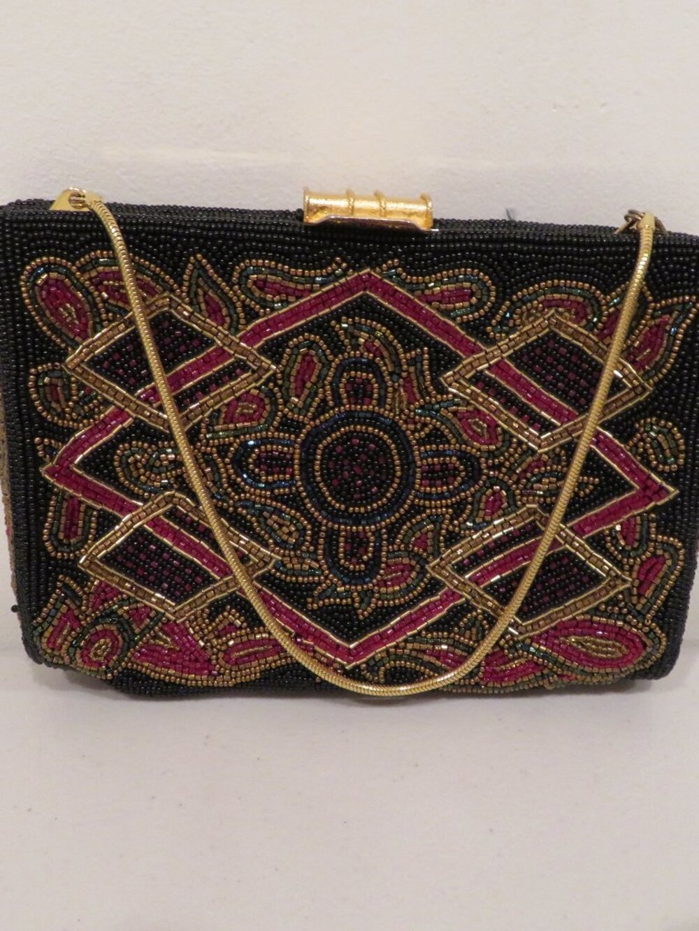 Walborg Black Red Iridescent Beaded Ornate Purse